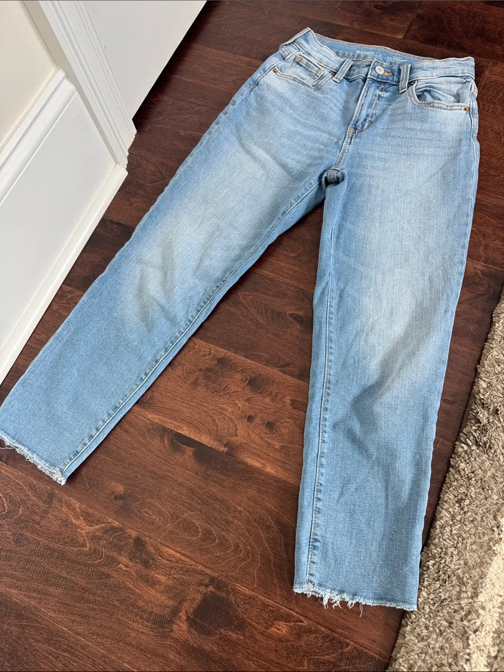 Old Navy Girls O.G Straight Leg Jeans Fray Bottom Hems Adjustable Waist, sz 12